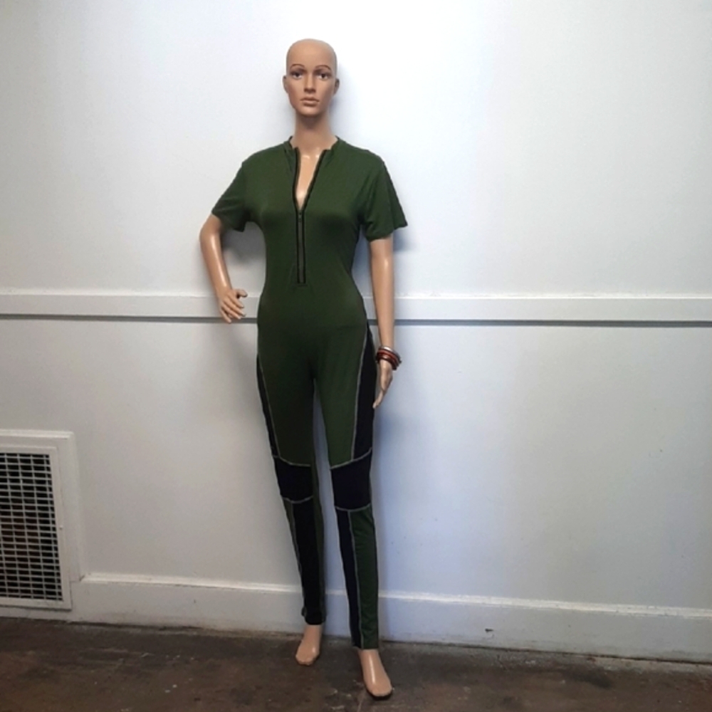 Elegant Green and Black Tapered Jumpsuit